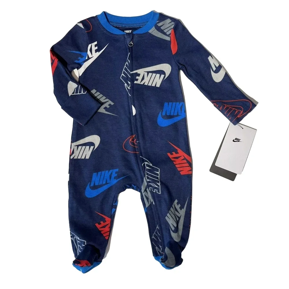 Nike Footed Pajamas Convertible Hand Mits Baby Zip Sleepwear Size 3 Months New
